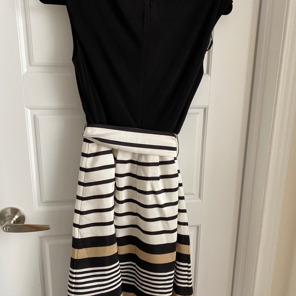Black with Neutral Strips Cocktail Dress - Picture 3 of 7